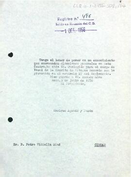 Carta del president del Centre de Lectura a Pere Vidiella