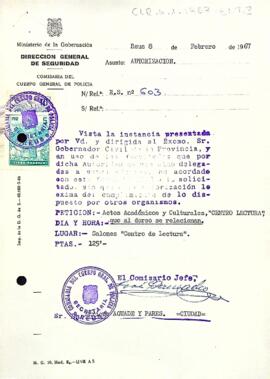 Carta de la comissaria del cos general de policia al president del Centre de Lectura