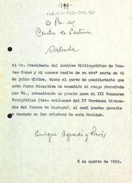 Carta d'Enric Aguadé Parés al president de l'Arxiu Bibliogràfic de Santes Creus