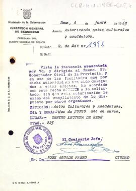 Carta de la comissaria del cos general de policia al president del Centre de Lectura