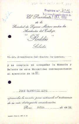 La Reddis envia les memòries i el balanç de mutualitats del 1957