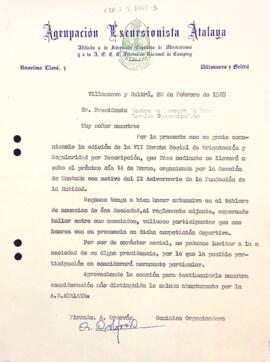 Carta de l'Agrupació Excursionista Atalaya