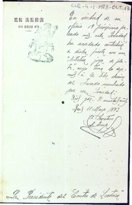 Carta del secretari de El Alba de Reus explicant la seva contribució en el Certamen amb l'oferiment d'un obsequi per algun dels premiats.