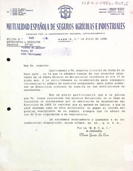 Carta de la Mutualidad Española de Seguros Agrícolas e Industriales al president de Centre de Lectura