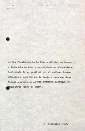 Carta del president a la Cambra Oficial de Comerç i Indústira de Reus