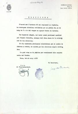 Anunci d'eleccions al Centre de Lectura