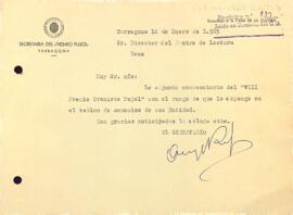 Carta del secretari del Premio Pujol de Tarragona al director de la biblioteca