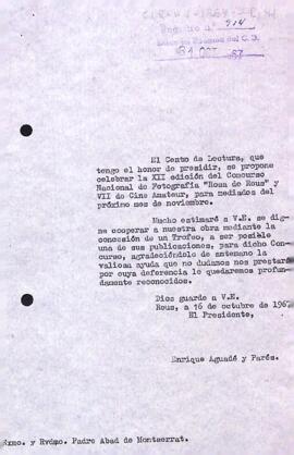 Carta del president al pare Abad de Monserrat
