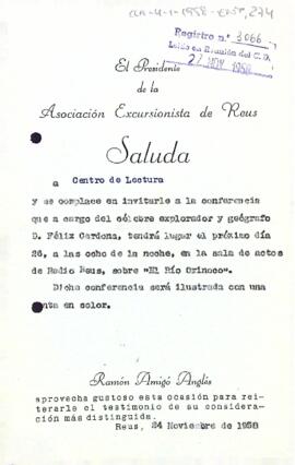 Invitació de l'Associació Excursionista de Reus