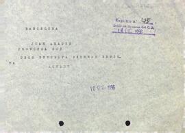 Telegrama del president del Centre de Lectura a Joan Amades