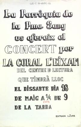 la Parròquia de la Pma. Sang us ofereix el concert per La Coral L'Eixam