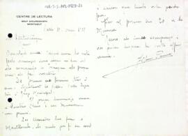 Carta del Grup Excursionista Montagut a Joaquim Santasusagna