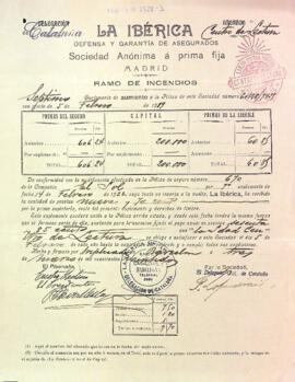 Suplement a la Pòlissa d'assegurança amb la Companyia La Ibérica núm. 7435