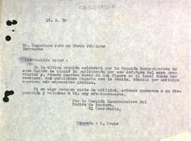 Carta de la Secció Excursionista a la Jefatura Provincial de Obras Públicas