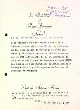 Carta del Reus Deportiu al Centre de Lectura