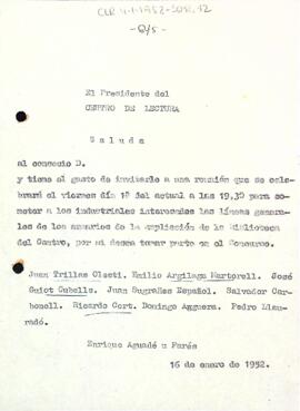 Carta del Centre de Lectura per al Concurs d'ampliació de la biblioteca