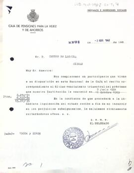 Carta de la Caja de Pensiones para la Vejez y de Ahorros