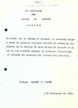 Carta d'Enric Aguadé Parés a Rafael Mª Carrera