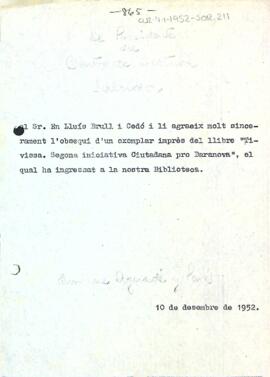 Carta d'agraïment a Lluís Brull i Cedó