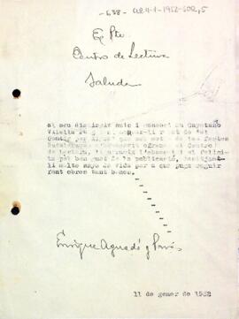 Carta d'agraïment a Caietà Vilella Puig