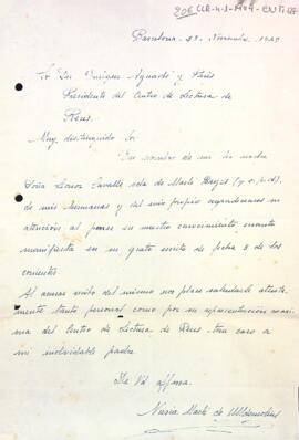 Carta de la filla de Martí Bages en representació de la seva mare agraint al president la carta rebuda