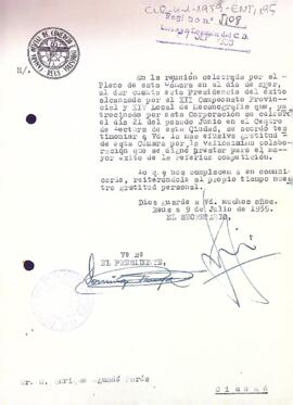 Carta d'agraïment de la Cambra de Comerç de Reus al president del Centre de Lectura