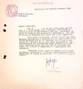 Carta de la Joventut Excursionista Vilafranquina del Museu de Vilafranca