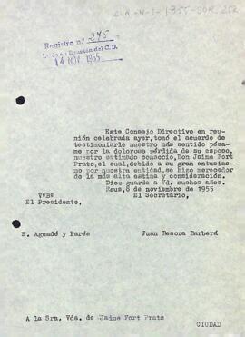 Condol a la viuda de Jaume Fort