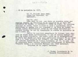 Carta de la Secció Excursionista a Ricard Gras Pons