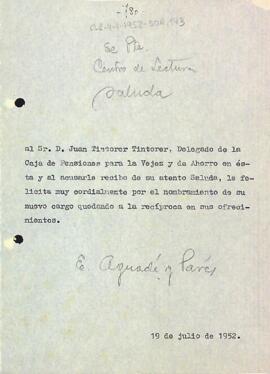 Carta d'Enric Aguadé Parés a Juan Tintorer Tintorer