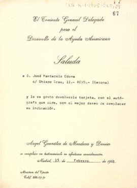 Carta d'Ángel González de Mendoza y Dorvier a Josep Martorell Òdena