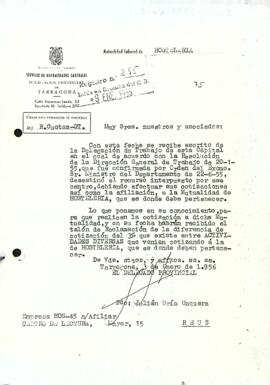 Carta del delegat provincial de Tarragona a la junta directiva