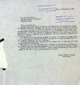 Carta del president a Joan Rebull
