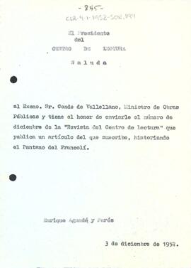 Carta d'Enric Aguadé Parés al Comte de Vallellano