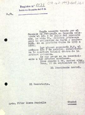 Carta del president accidental a Pilar Liesa Paniello