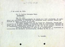Carta d'Enric Aguadé Parés a Carles Carreras Rius