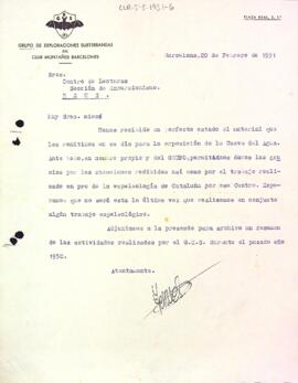 Carta del Club Muntanyenc Barcelonès a la Secció Excursionista
