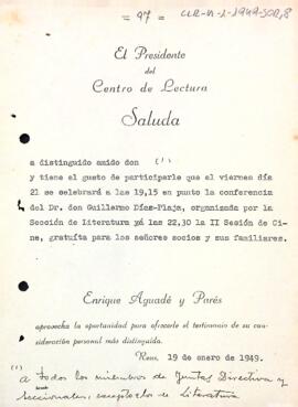 Invitació del president a tots els membres de la Junta Directiva i de les seccions a la conferència del Dr. Guillermo Díaz-Plaja