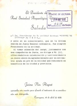Presentació del nou president de la Real Sociedad Arqueológica de Tarragona