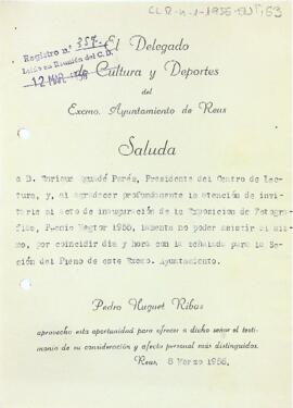 Carta del delegat de cultura i esports de l'Ajuntament de Reus