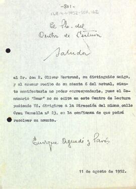 Carta d'Enric Aguadé Parés a R. Olivar Bertrand