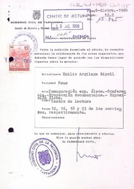 Carta del governador civil al president del Centre de Lectura