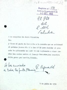 Carta d'invitació del president a la junta directiva