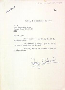 Carta de Rocío Durcal a Josep Martorell Òdena