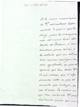 Carta de resposta d'Antoni de Bofarull a la petició de participar en la inauguració del nou local