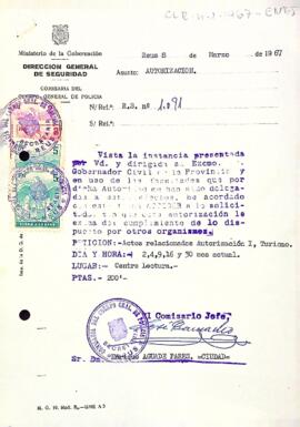 Carta de la comissaria del cos general de policia al president del Centre de Lectura