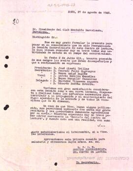 Carta de la Secció Excursionista al Club Muntanyenc Barcelonès