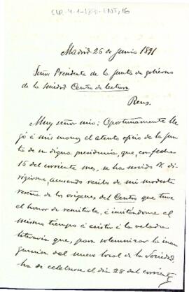 Carta de resposta de Josep Güell i Mercader a la petició de participar en la inauguració del nou local