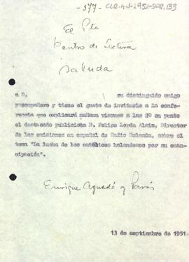 Carta d'invitació del president a la conferència de Felipe Lorda Alaiz