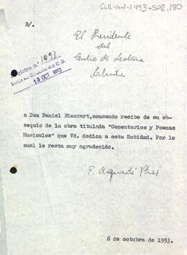Carta d'agraïment del president a Daniel Blanxart